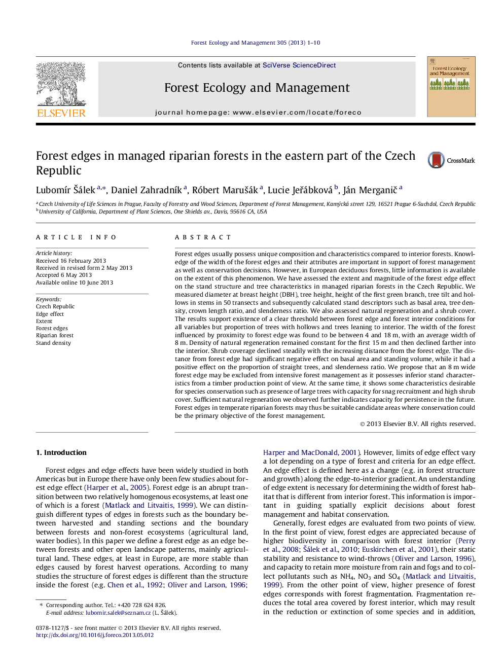 Forest edges in managed riparian forests in the eastern part of the Czech Republic