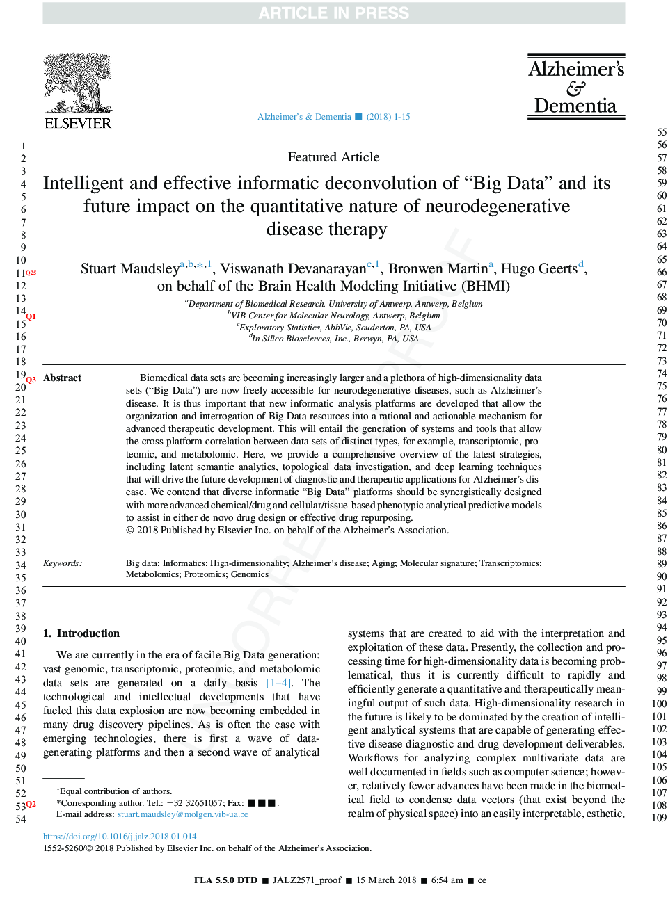 Intelligent and effective informatic deconvolution of “Big Data” and its future impact on the quantitative nature of neurodegenerative disease therapy