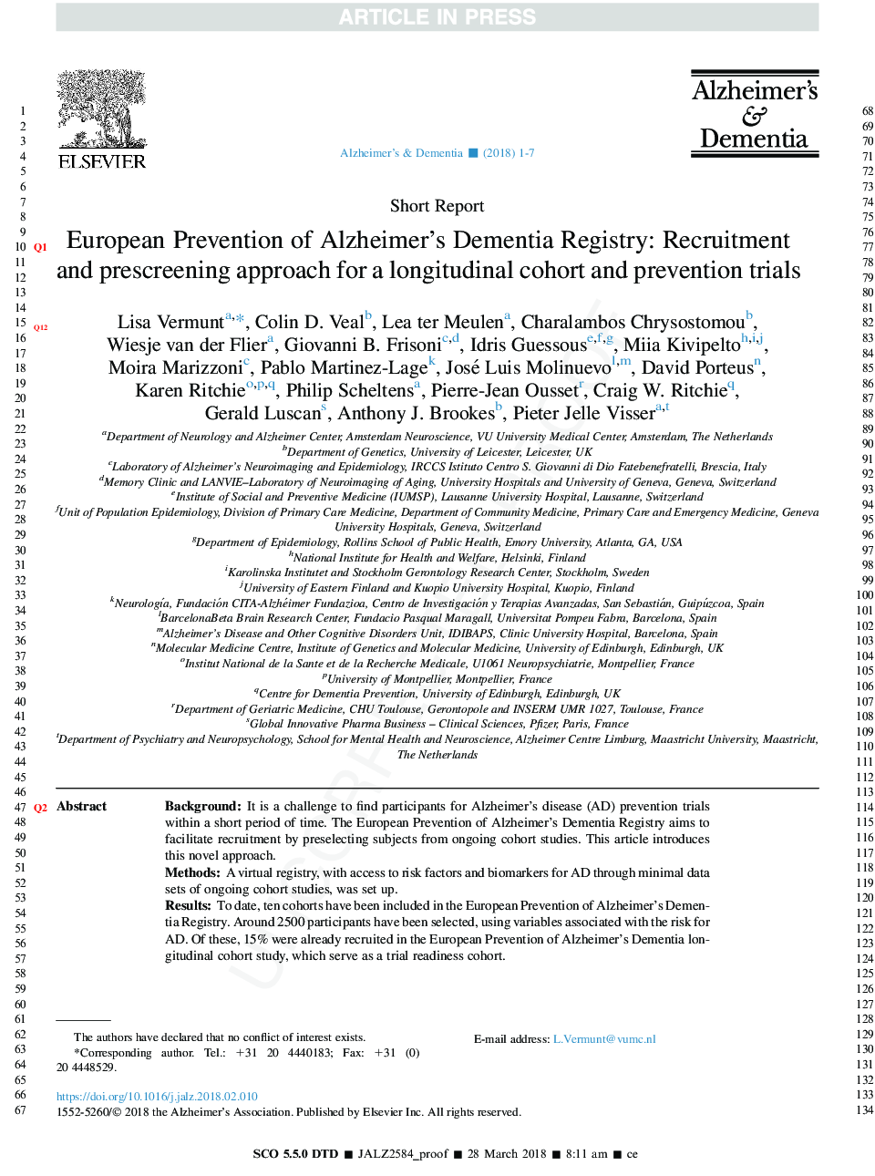 European Prevention of Alzheimer's Dementia Registry: Recruitment and prescreening approach for a longitudinal cohort and prevention trials