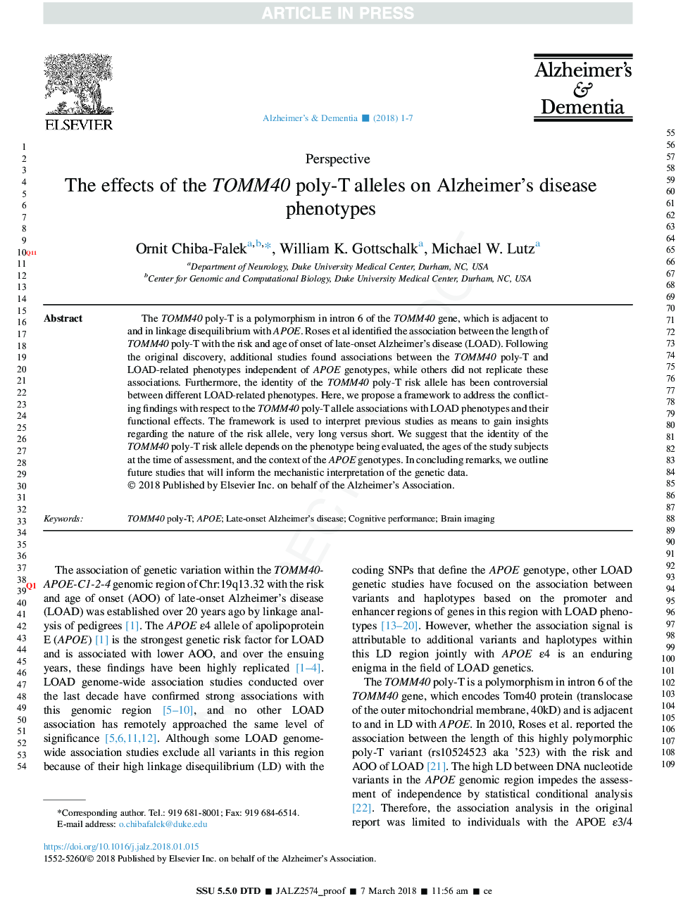 The effects of the TOMM40 poly-T alleles on Alzheimer's disease phenotypes