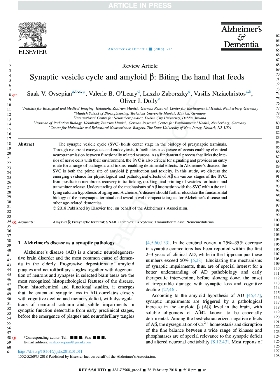 Synaptic vesicle cycle and amyloid Î²: Biting the hand that feeds