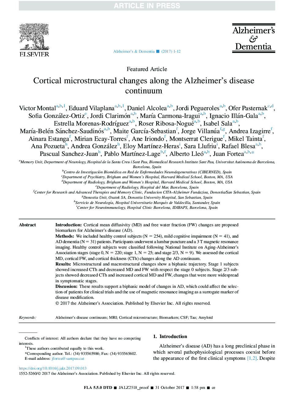 Cortical microstructural changes along the Alzheimer's disease continuum