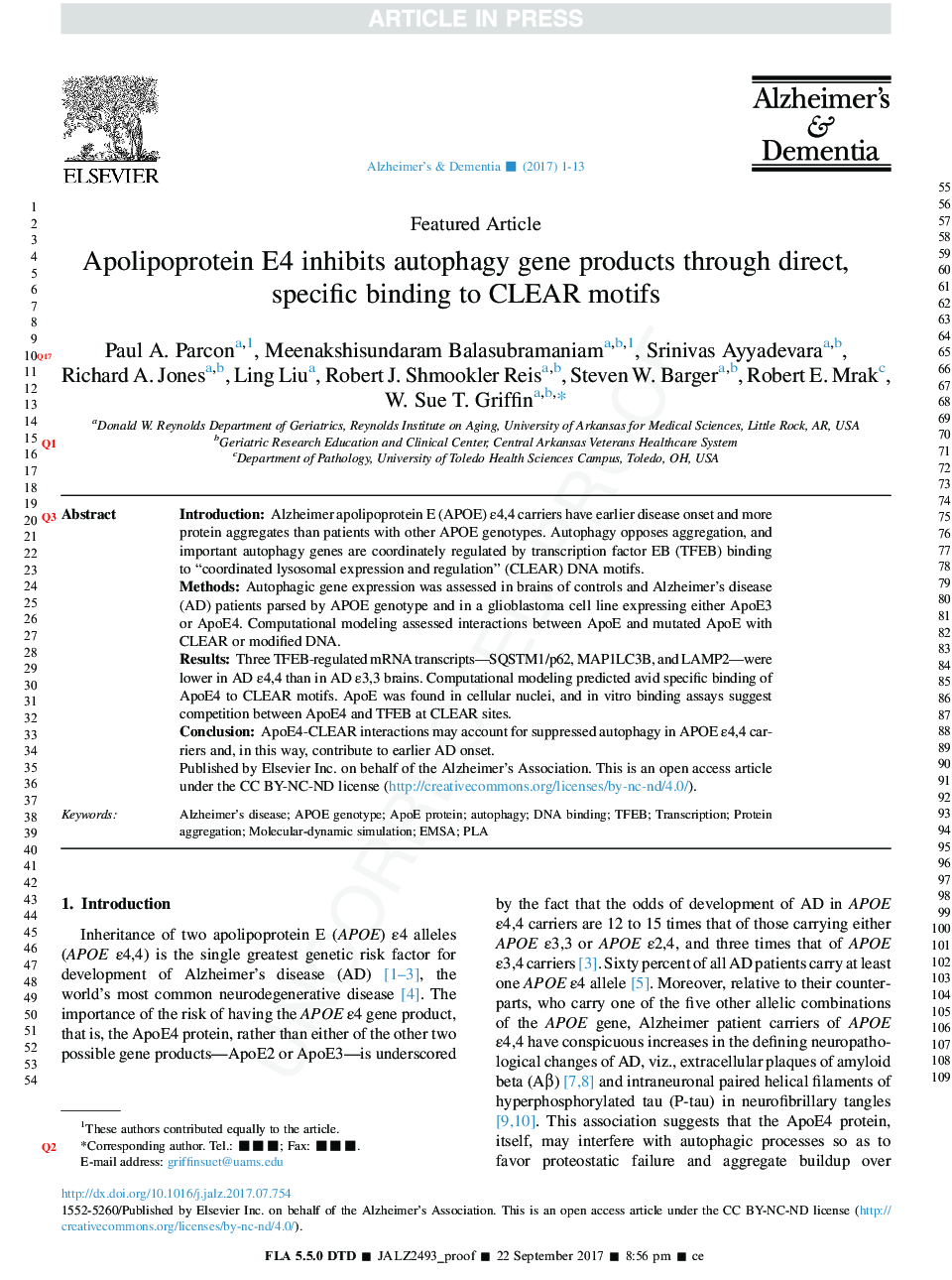 Apolipoprotein E4 inhibits autophagy gene products through direct, specific binding to CLEAR motifs