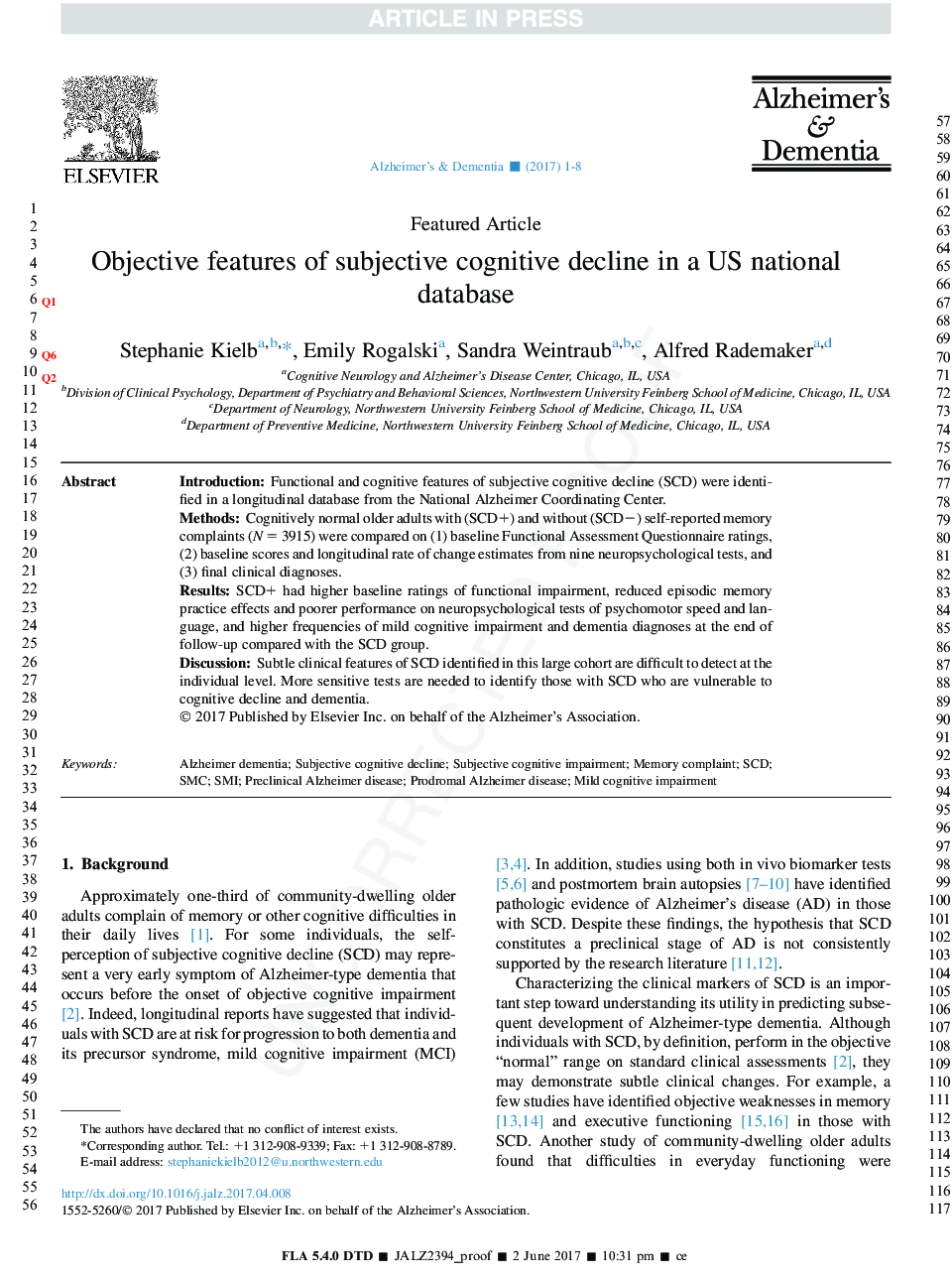 Objective features of subjective cognitive decline in a United States national database