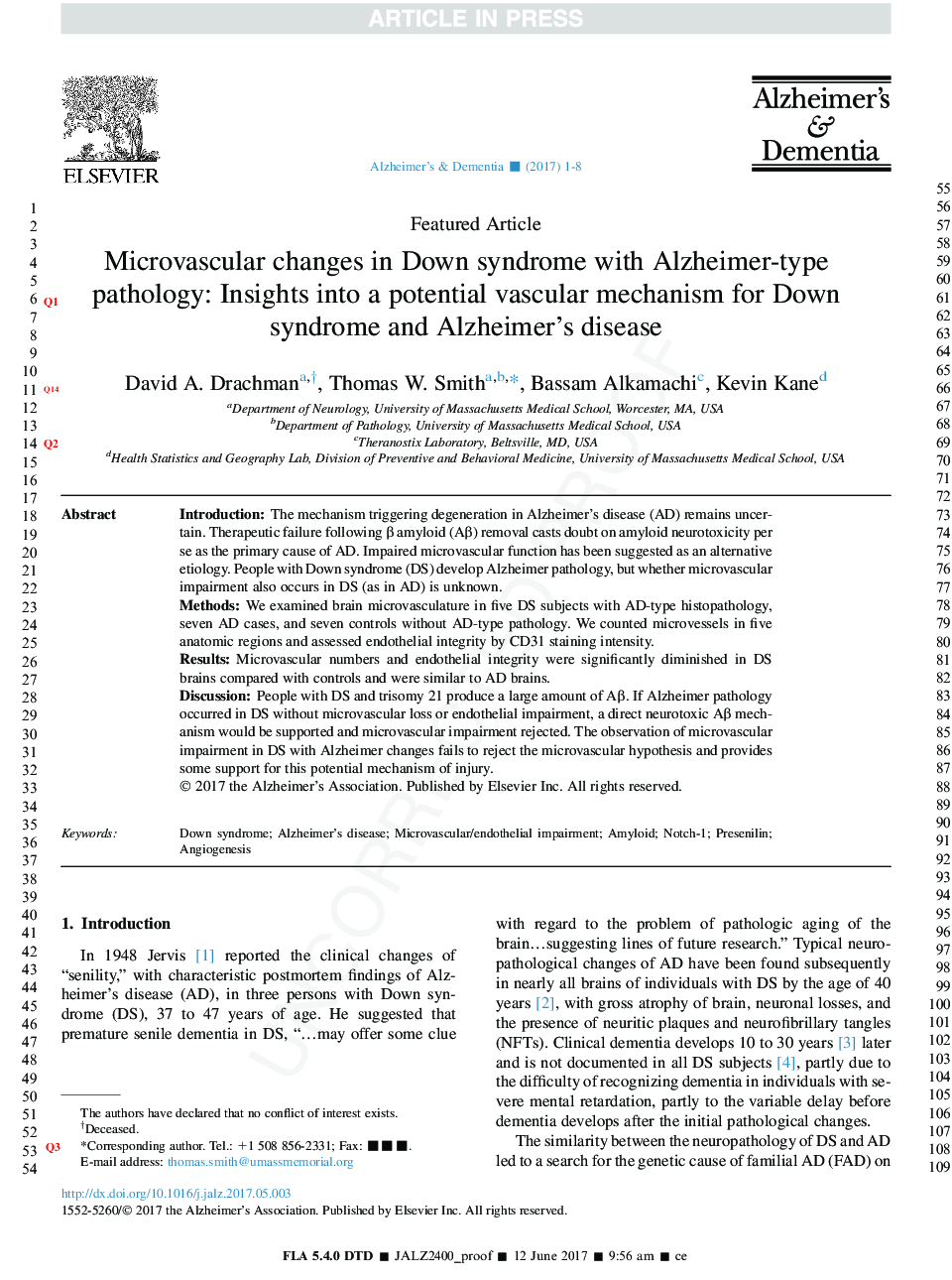 Microvascular changes in Down syndrome with Alzheimer's-type pathology: Insights into a potential vascular mechanism for Down syndrome and Alzheimer's disease