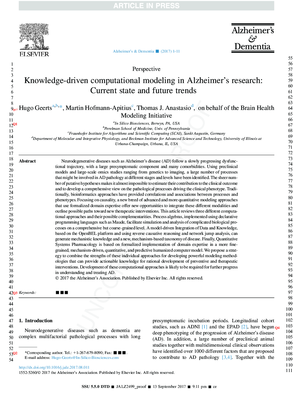 مدل سازی محاسباتی مبتنی بر دانش در پژوهش بیماری آلزایمر: وضعیت فعلی و روند آینده 