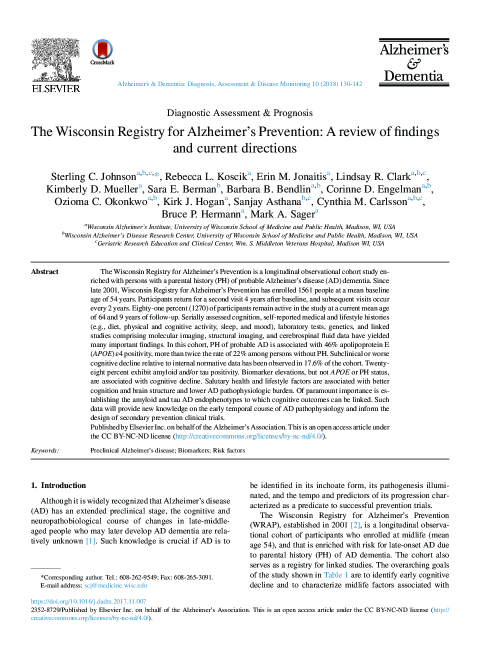 The Wisconsin Registry for Alzheimer's Prevention: A review of findings and current directions