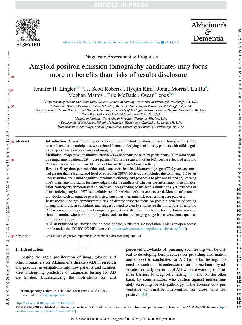 Amyloid positron emission tomography candidates may focus more on benefits than risks of results disclosure