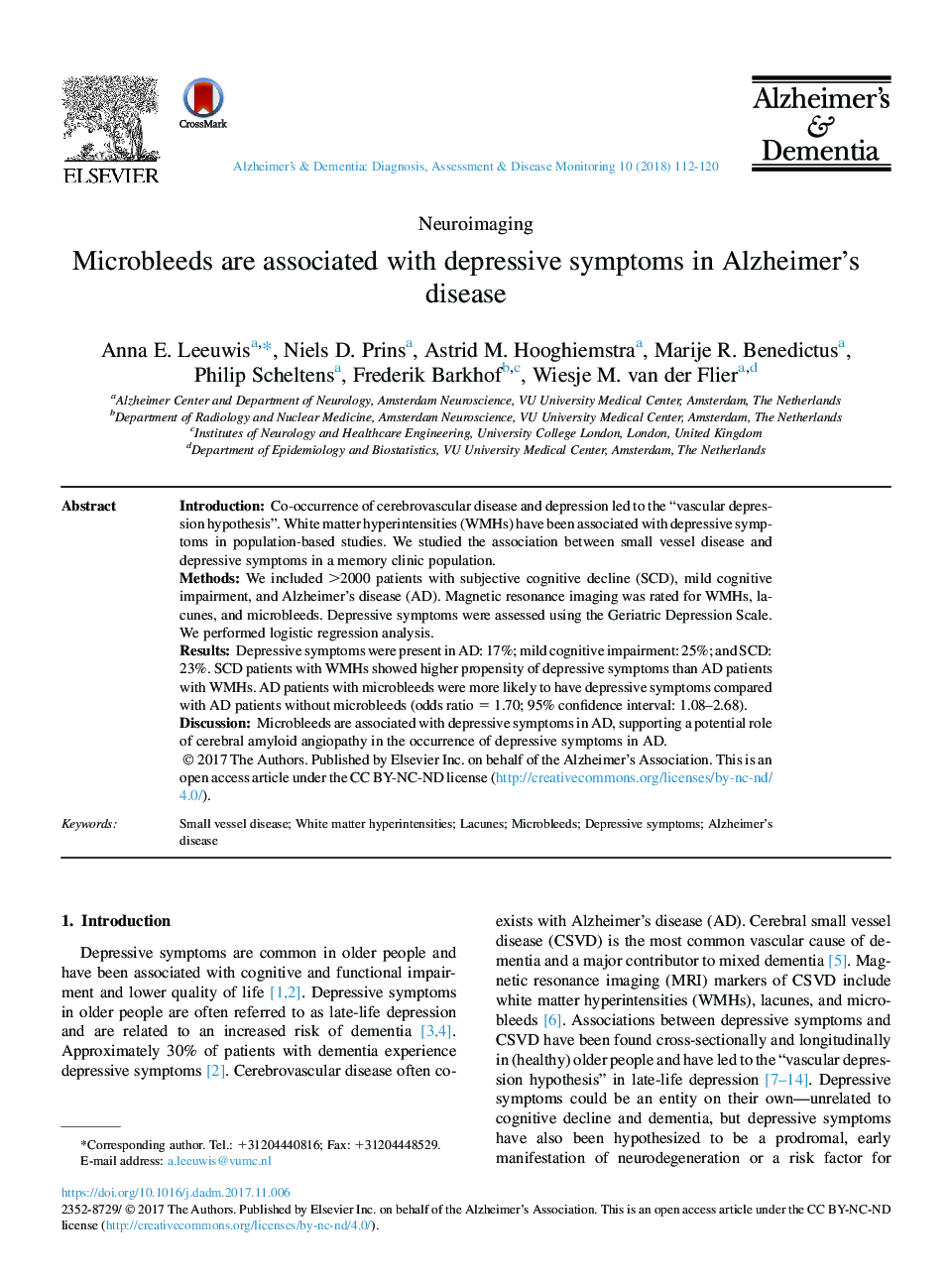 Microbleeds are associated with depressive symptoms in Alzheimer's disease
