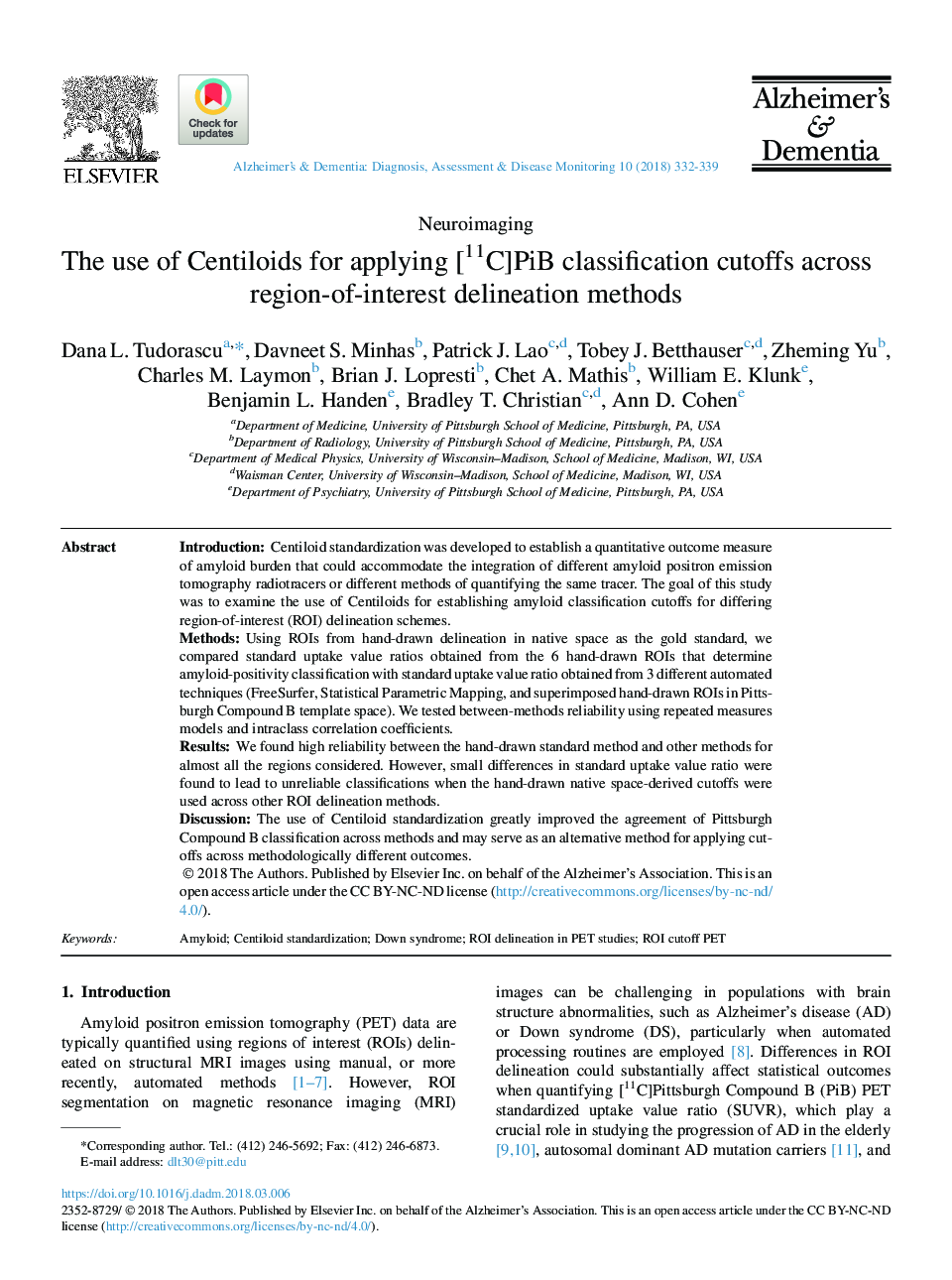 The use of Centiloids for applying [11C]PiB classification cutoffs across region-of-interest delineation methods