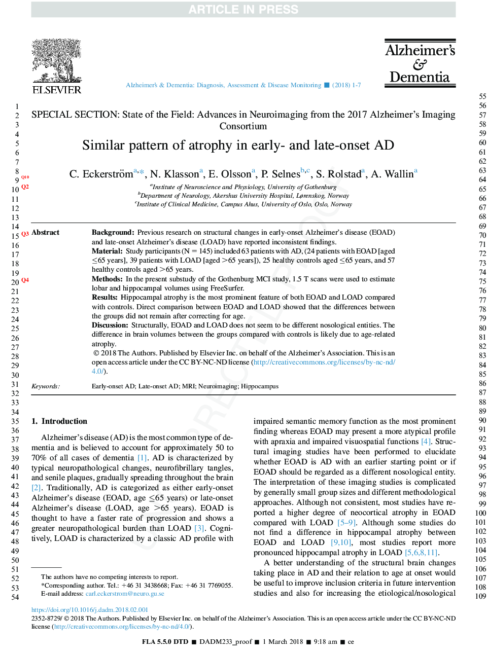 Similar pattern of atrophy in early- and late-onset Alzheimer's disease