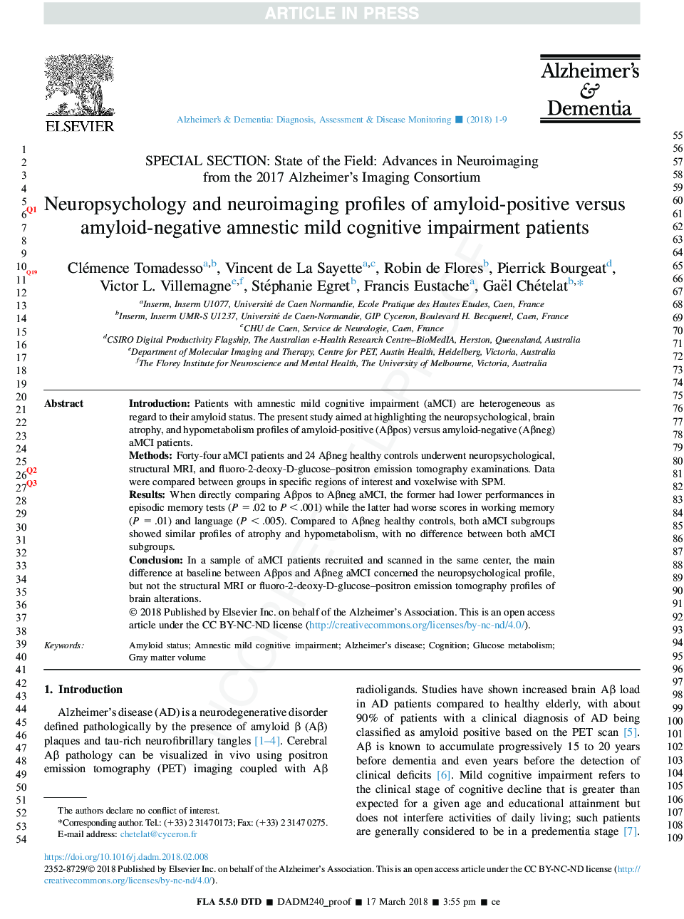 Neuropsychology and neuroimaging profiles of amyloid-positive versus amyloid-negative amnestic mild cognitive impairment patients