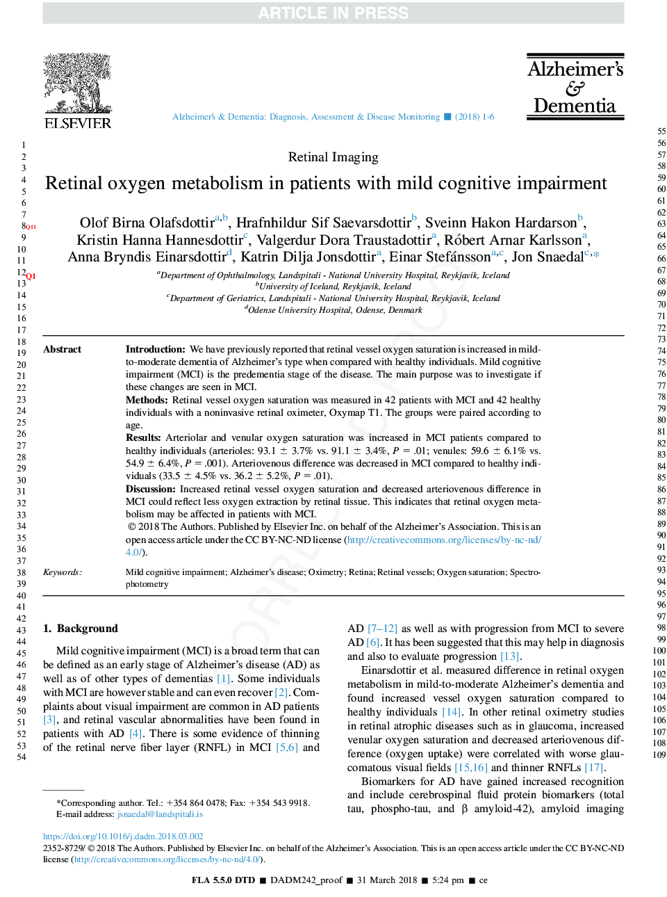 Retinal oxygen metabolism in patients with mild cognitive impairment