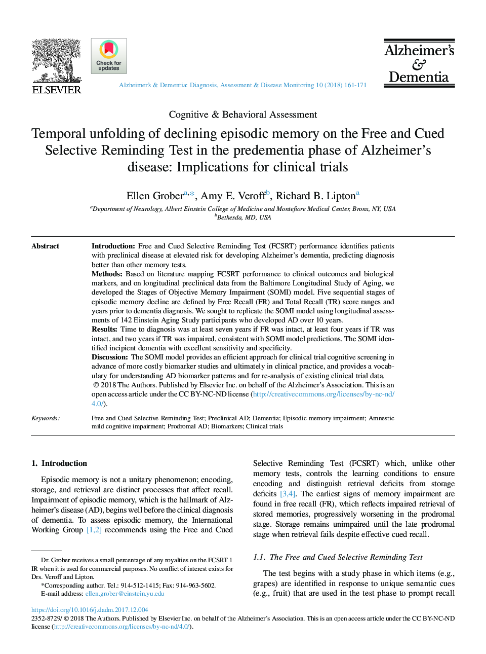 Temporal unfolding of declining episodic memory on the Free and Cued Selective Reminding Test in the predementia phase of Alzheimer's disease: Implications for clinical trials