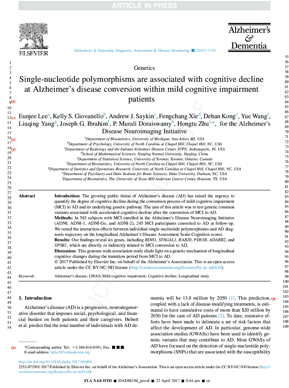 Single-nucleotide polymorphisms are associated with cognitive decline at Alzheimer's disease conversion within mild cognitive impairment patients