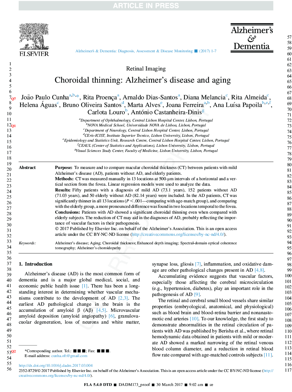 Choroidal thinning: Alzheimer's disease and aging