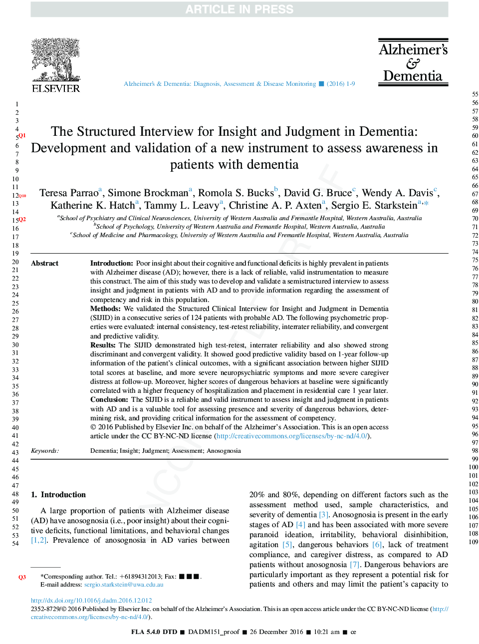 The Structured Interview for Insight and Judgment in Dementia: Development and validation of a new instrument to assess awareness in patients with dementia