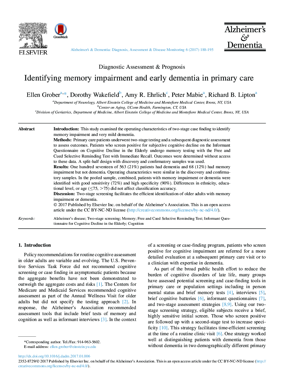 Identifying memory impairment and early dementia in primary care