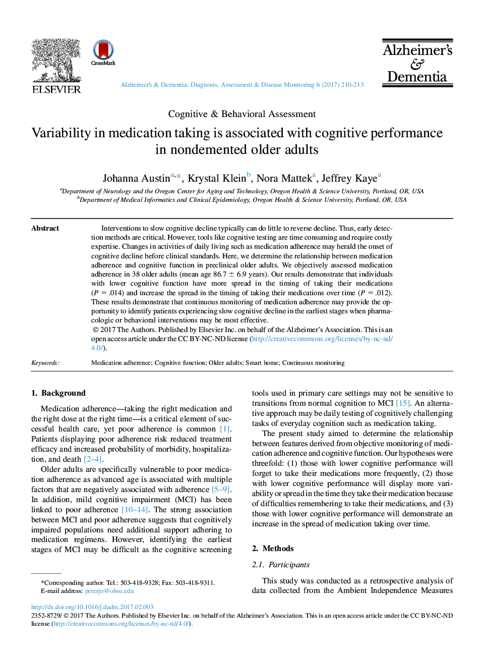 Variability in medication taking is associated with cognitive performance in nondemented older adults