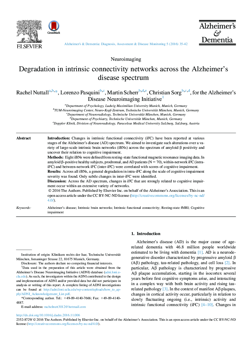 Degradation in intrinsic connectivity networks across the Alzheimer's disease spectrum