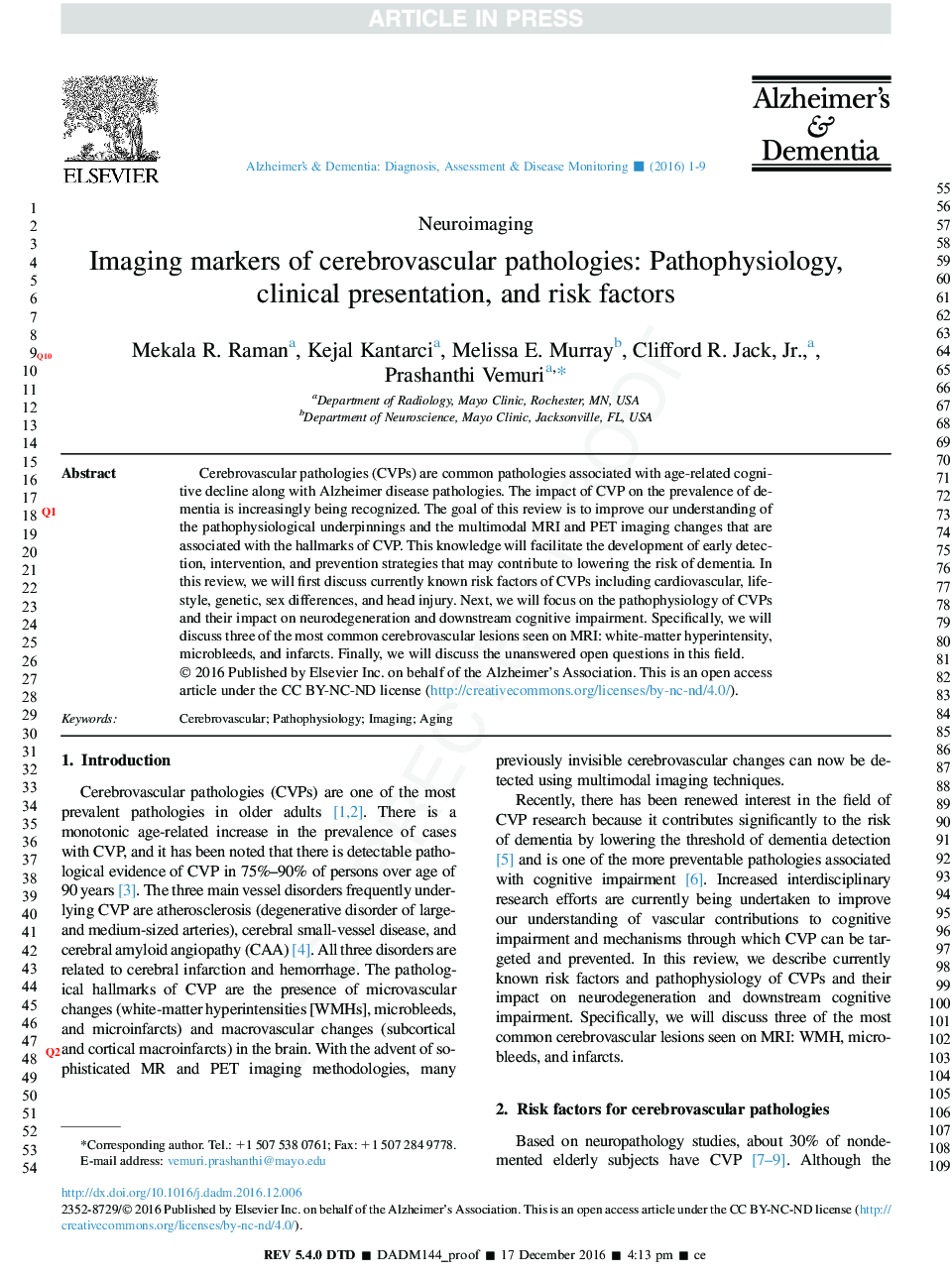 Imaging markers of cerebrovascular pathologies: Pathophysiology, clinical presentation, and risk factors