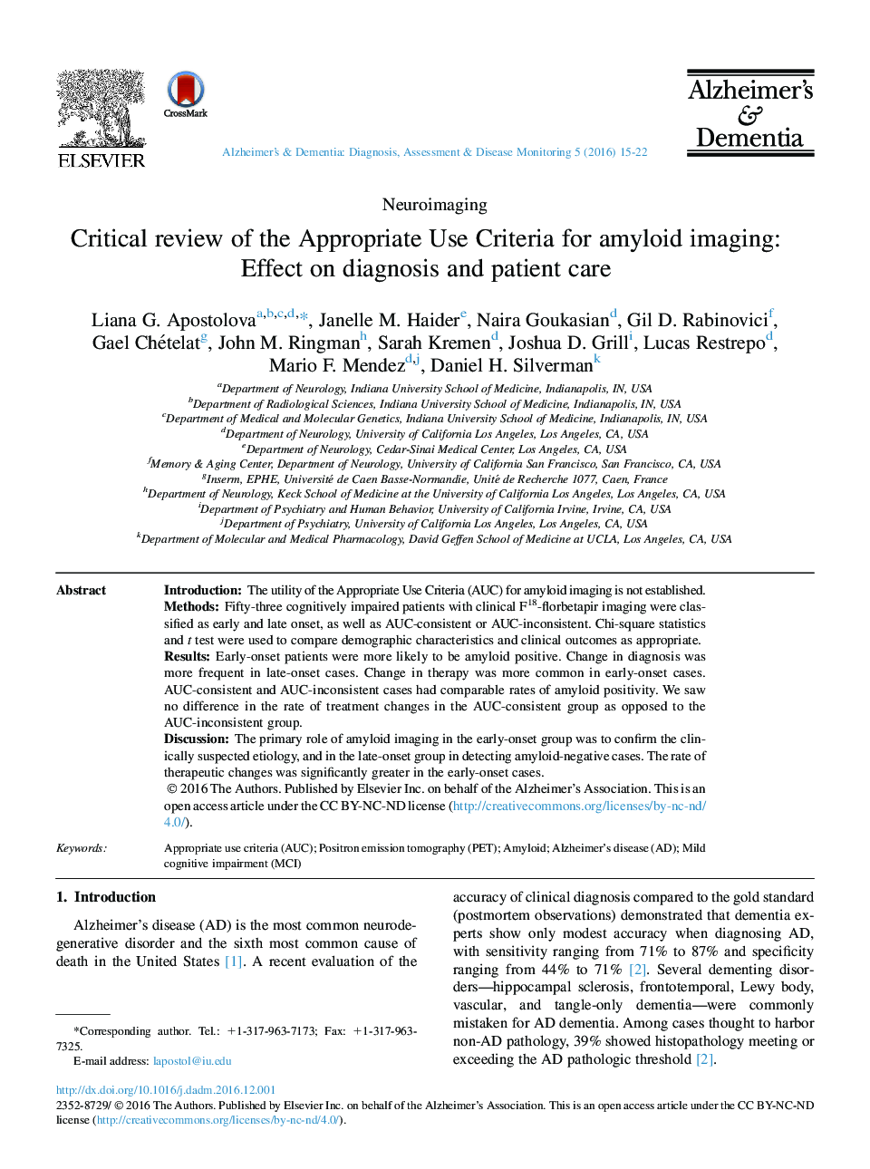 Critical review of the Appropriate Use Criteria for amyloid imaging: Effect on diagnosis and patient care