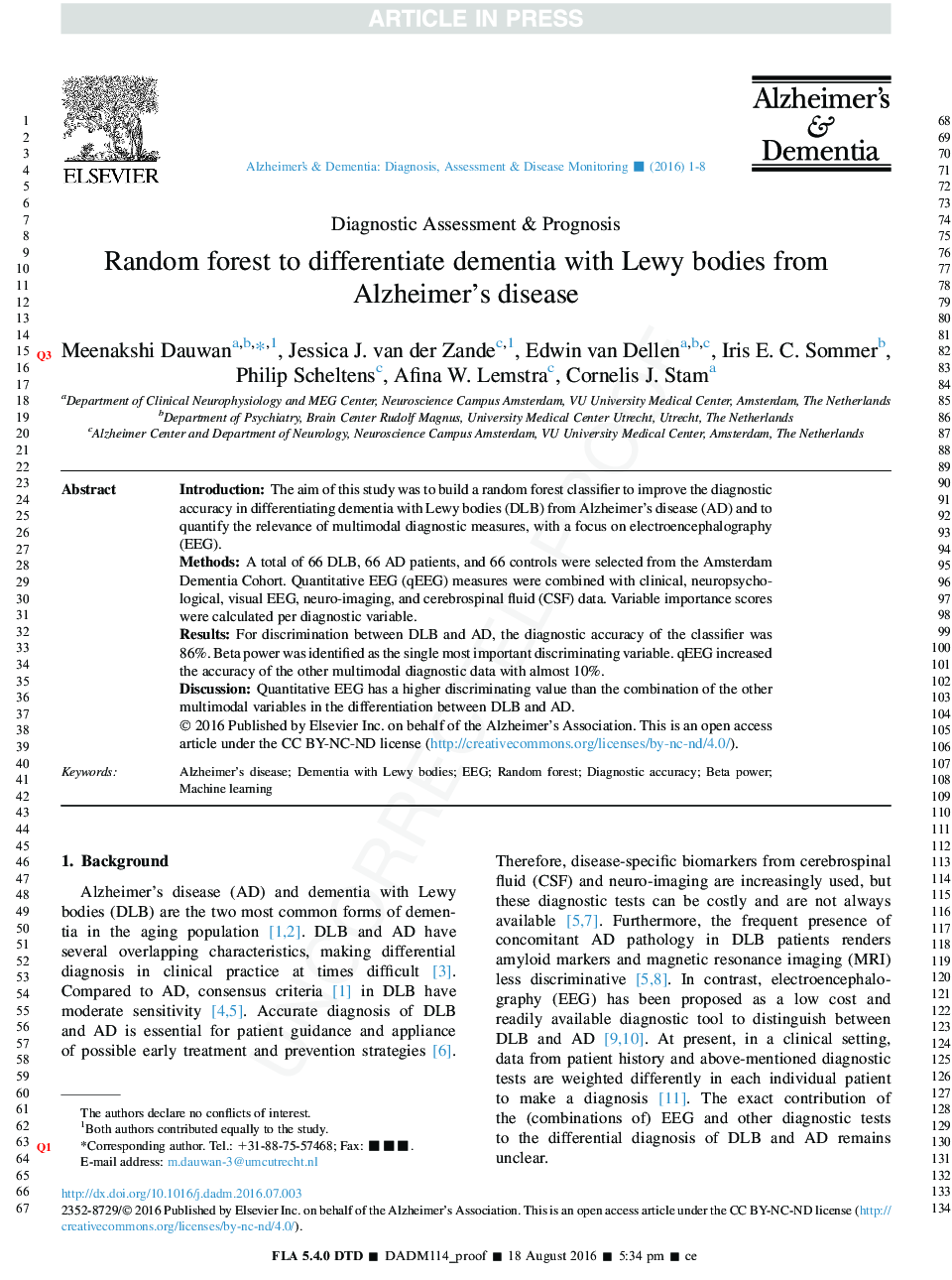 Random forest to differentiate dementia with Lewy bodies from Alzheimer's disease