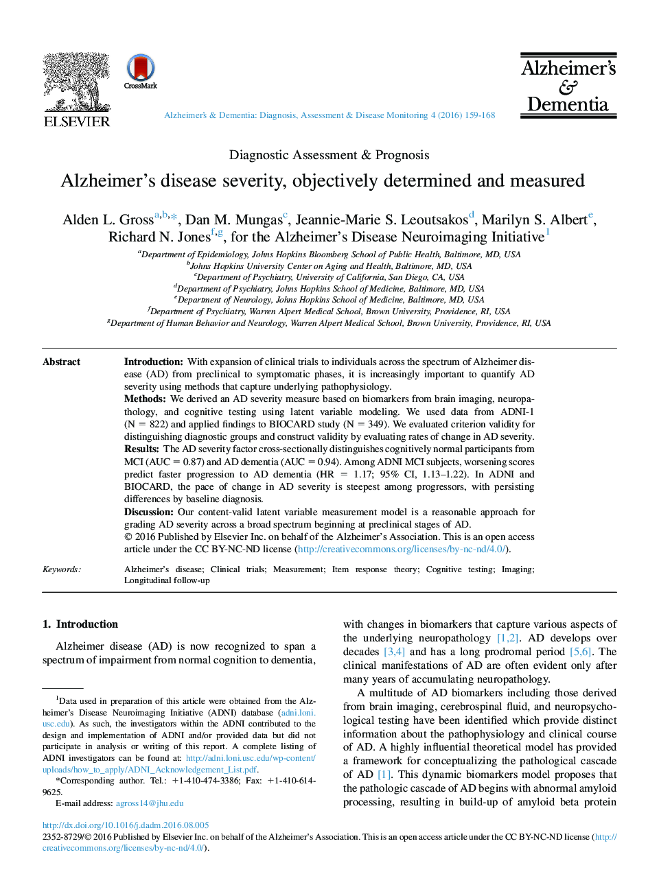 Alzheimer's disease severity, objectively determined and measured