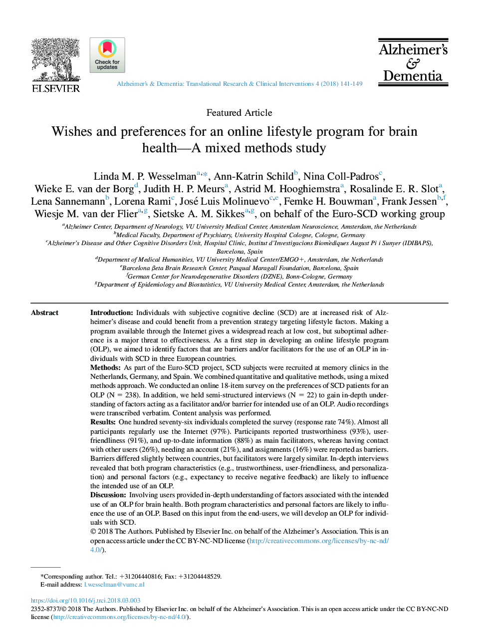 Wishes and preferences for an online lifestyle program for brain health-A mixed methods study