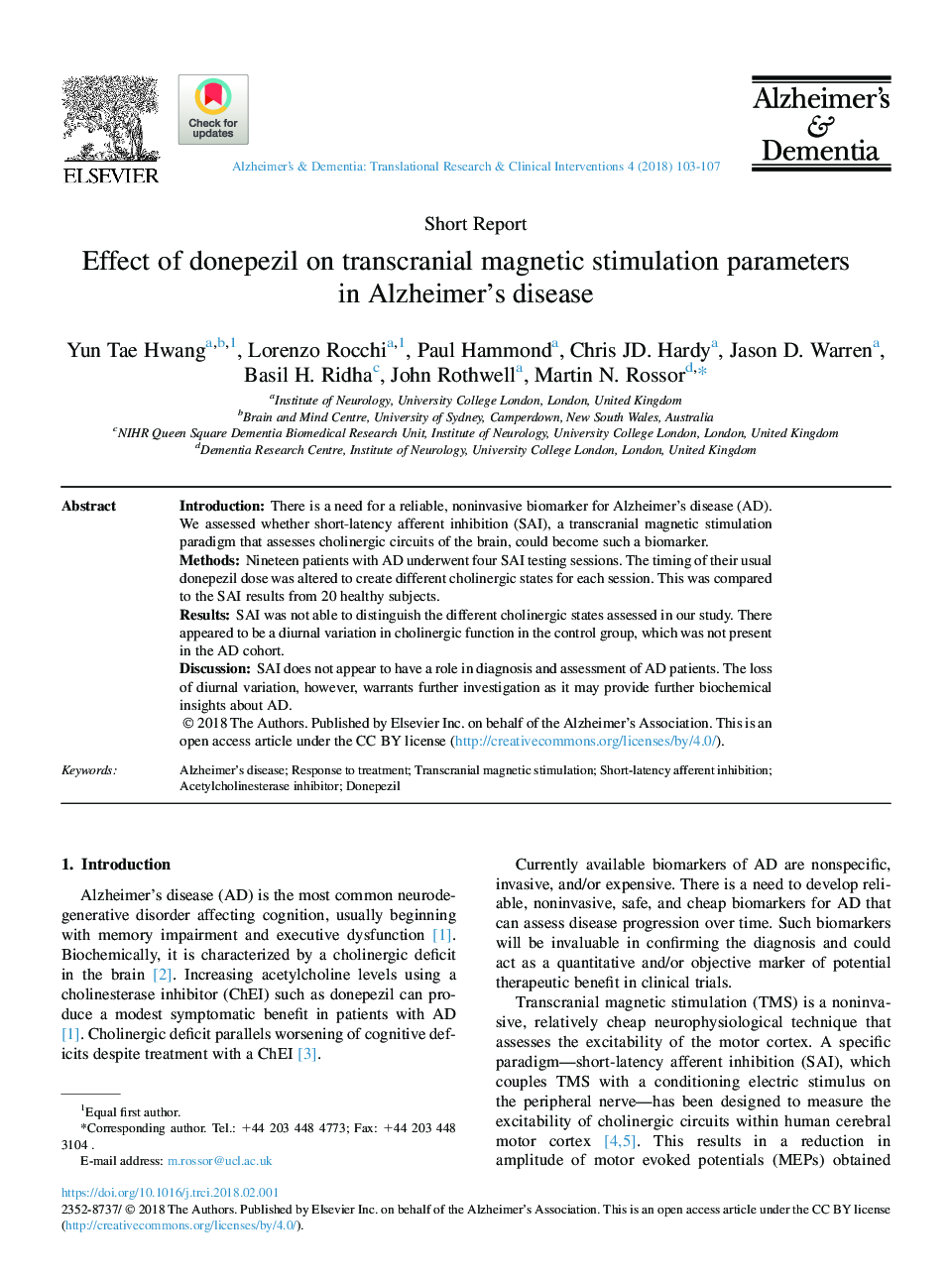 Effect of donepezil on transcranial magnetic stimulation parameters in Alzheimer's disease