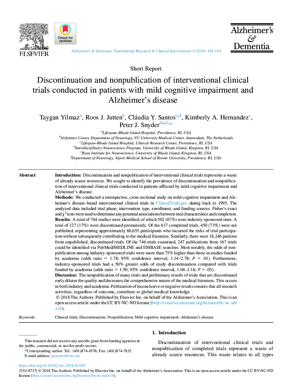 Discontinuation and nonpublication of interventional clinical trials conducted in patients with mild cognitive impairment and Alzheimer's disease