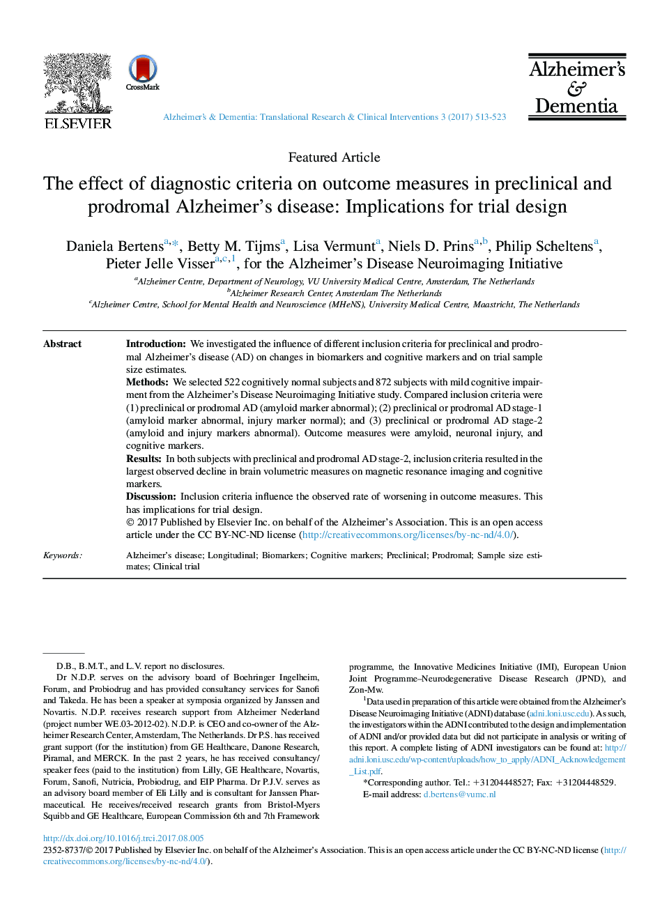 The effect of diagnostic criteria on outcome measures in preclinical and prodromal Alzheimer's disease: Implications for trial design