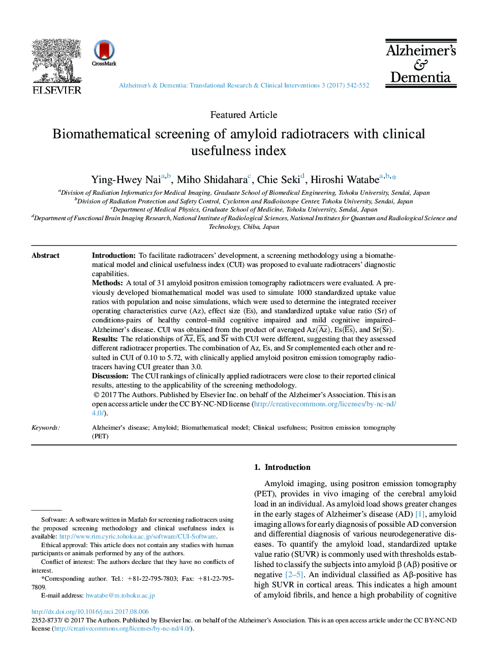 Biomathematical screening of amyloid radiotracers with clinical usefulness index