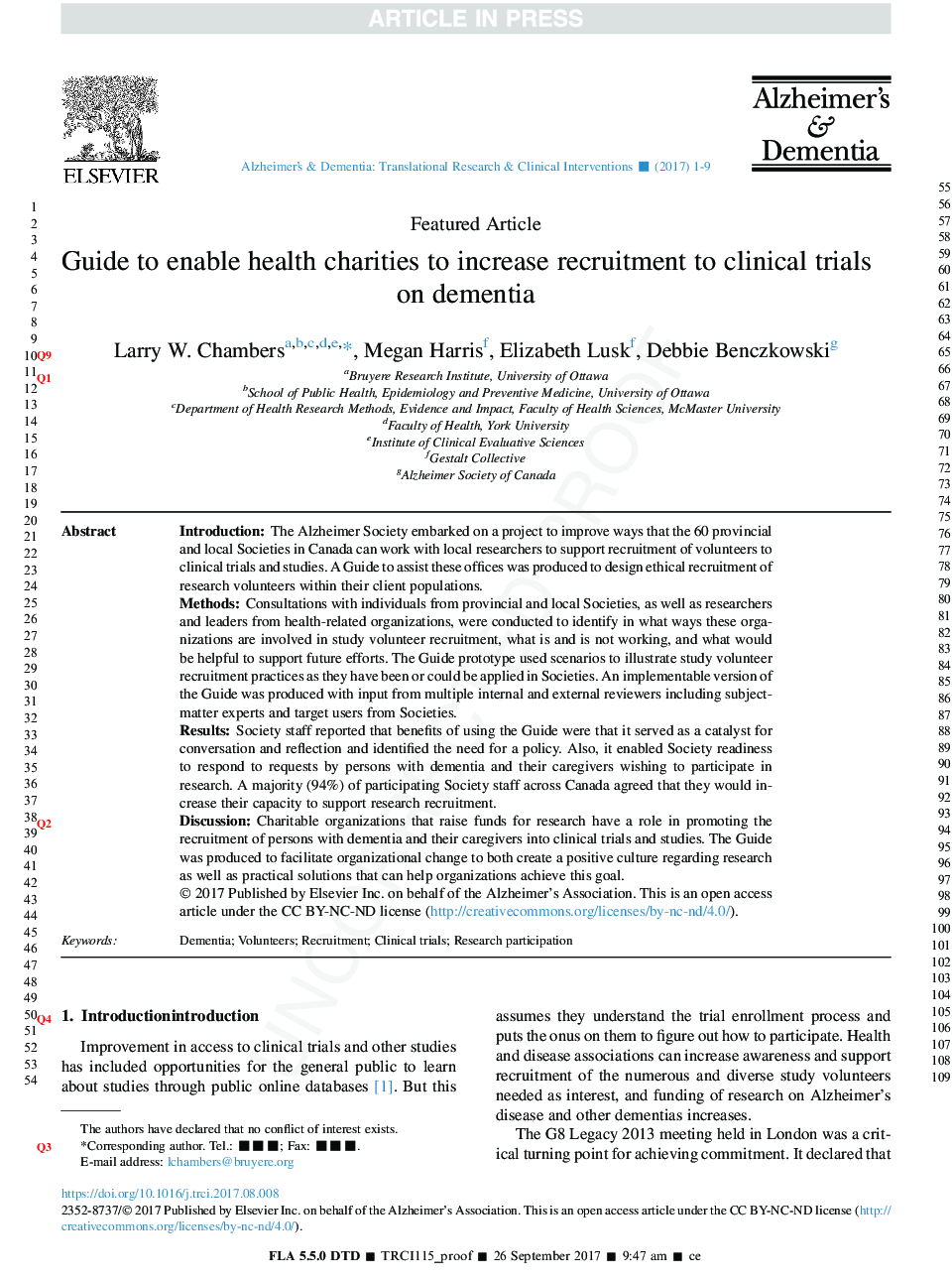 Guide to enable health charities to increase recruitment to clinical trials on dementia