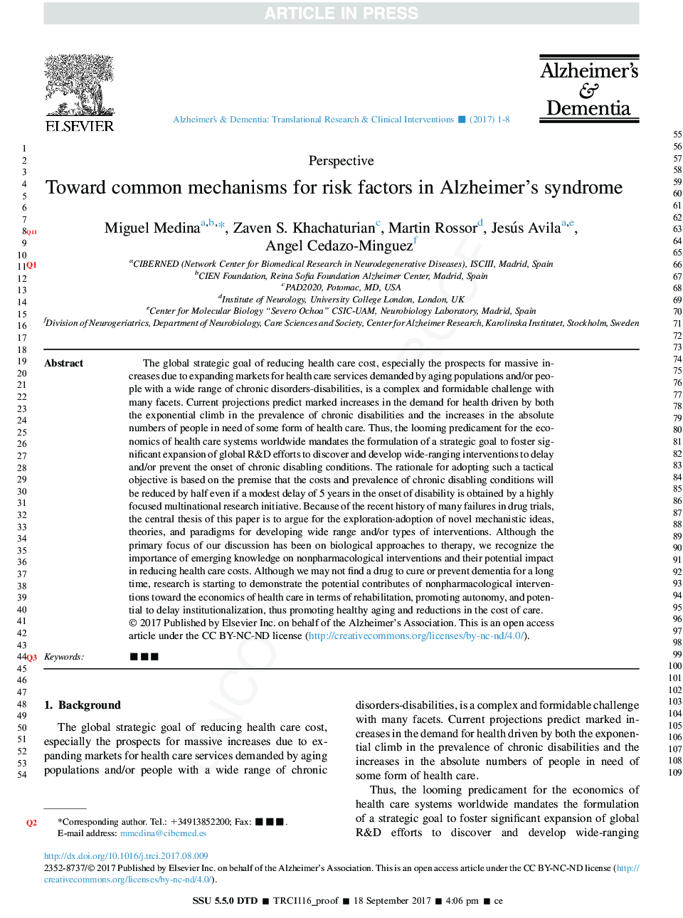 Toward common mechanisms for risk factors in Alzheimer's syndrome