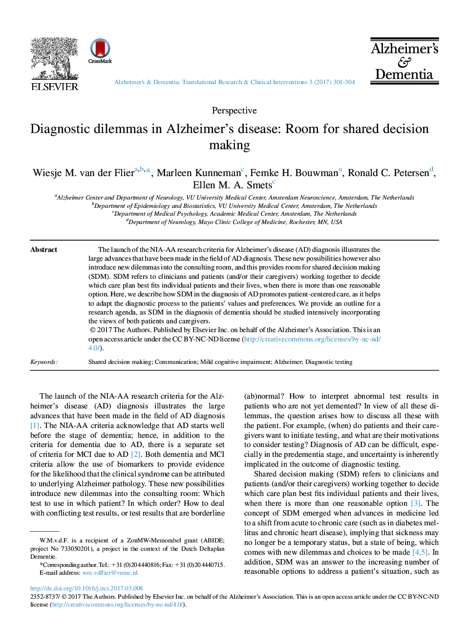 Diagnostic dilemmas in Alzheimer's disease: Room for shared decision making