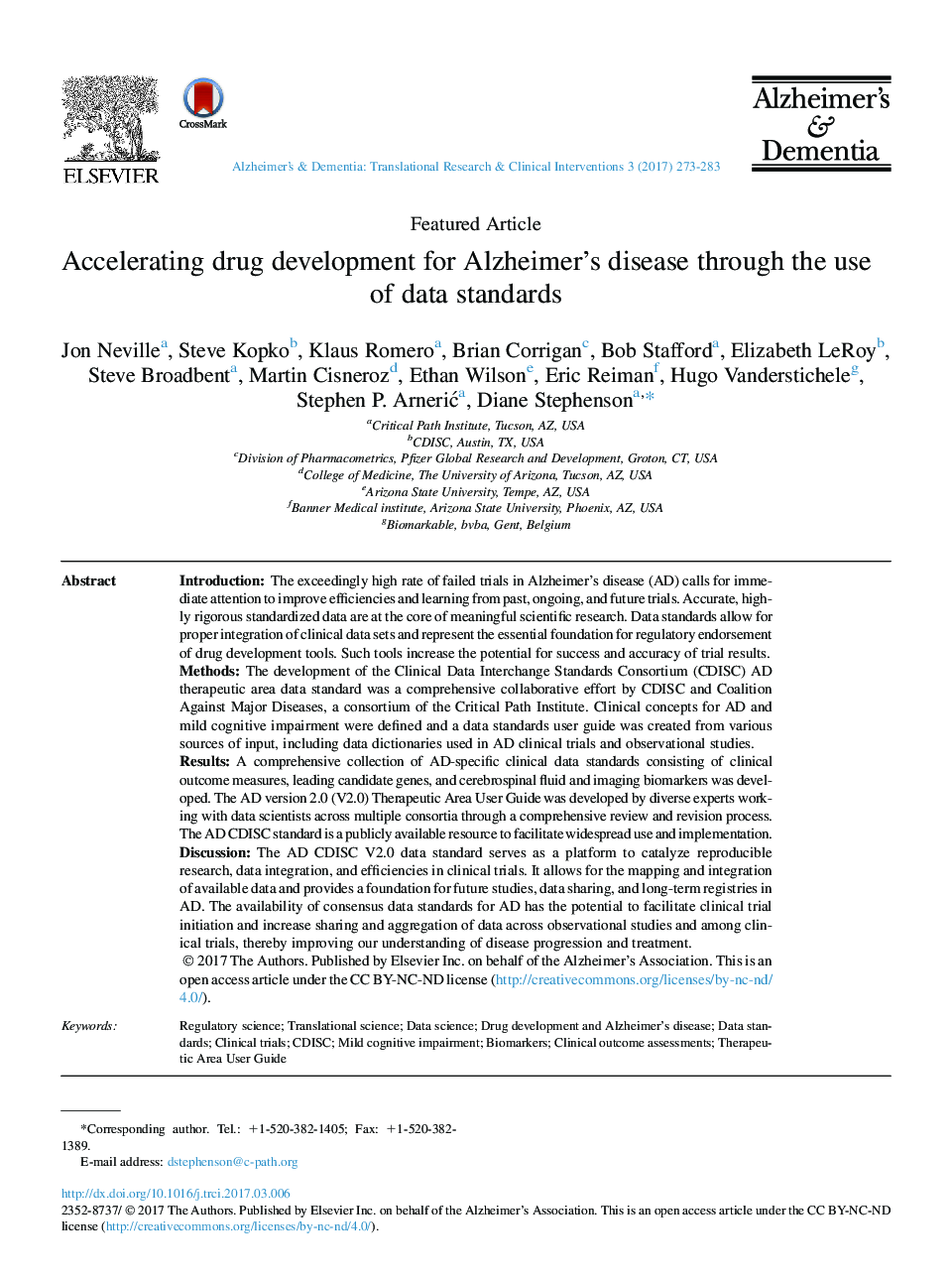 Accelerating drug development for Alzheimer's disease through the use of data standards