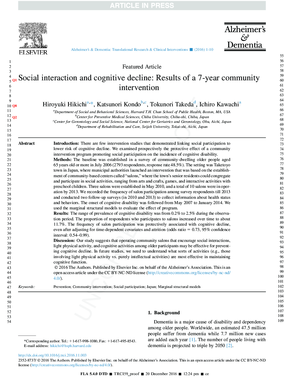 Social interaction and cognitive decline: Results of a 7-year community intervention