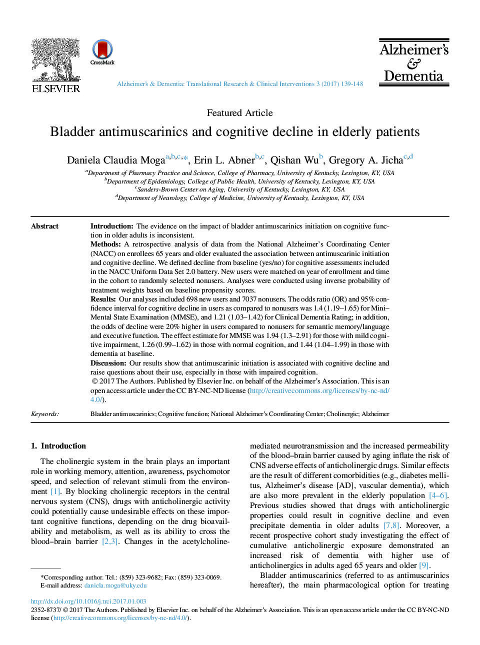 Bladder antimuscarinics and cognitive decline in elderly patients