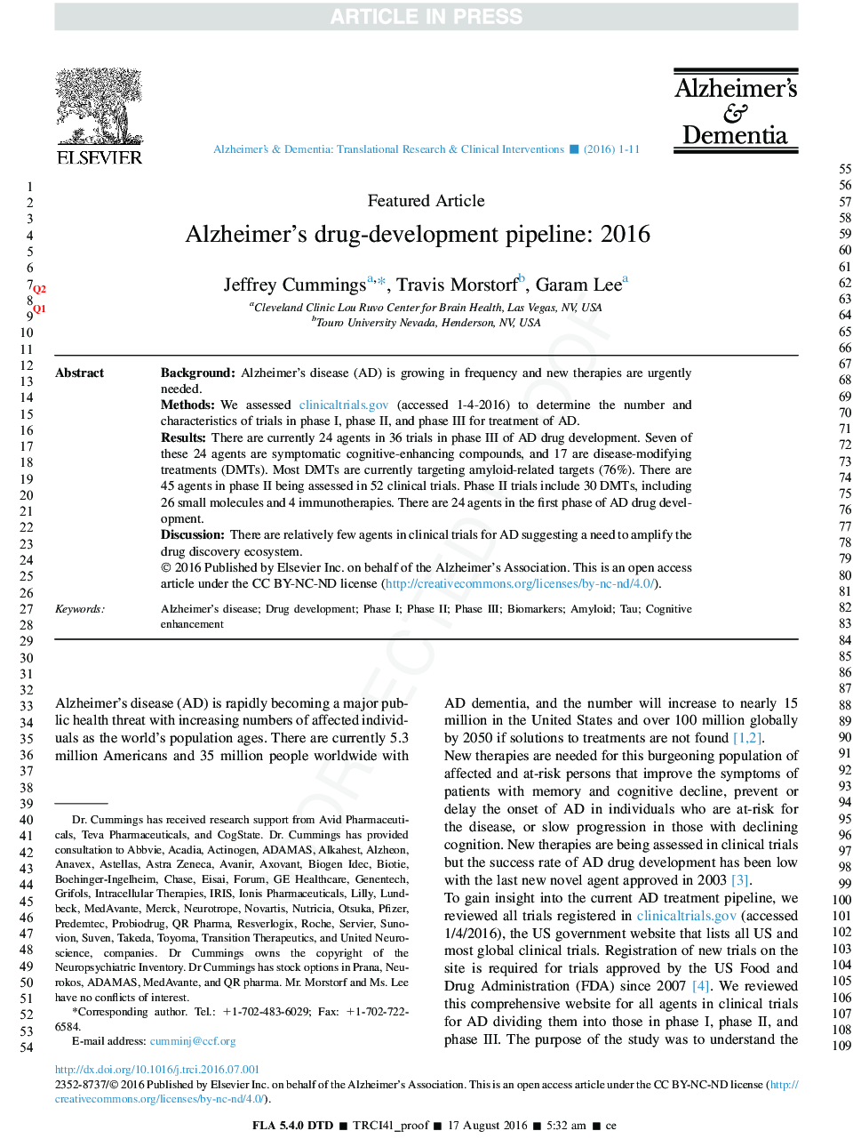 Alzheimer's drug-development pipeline: 2016