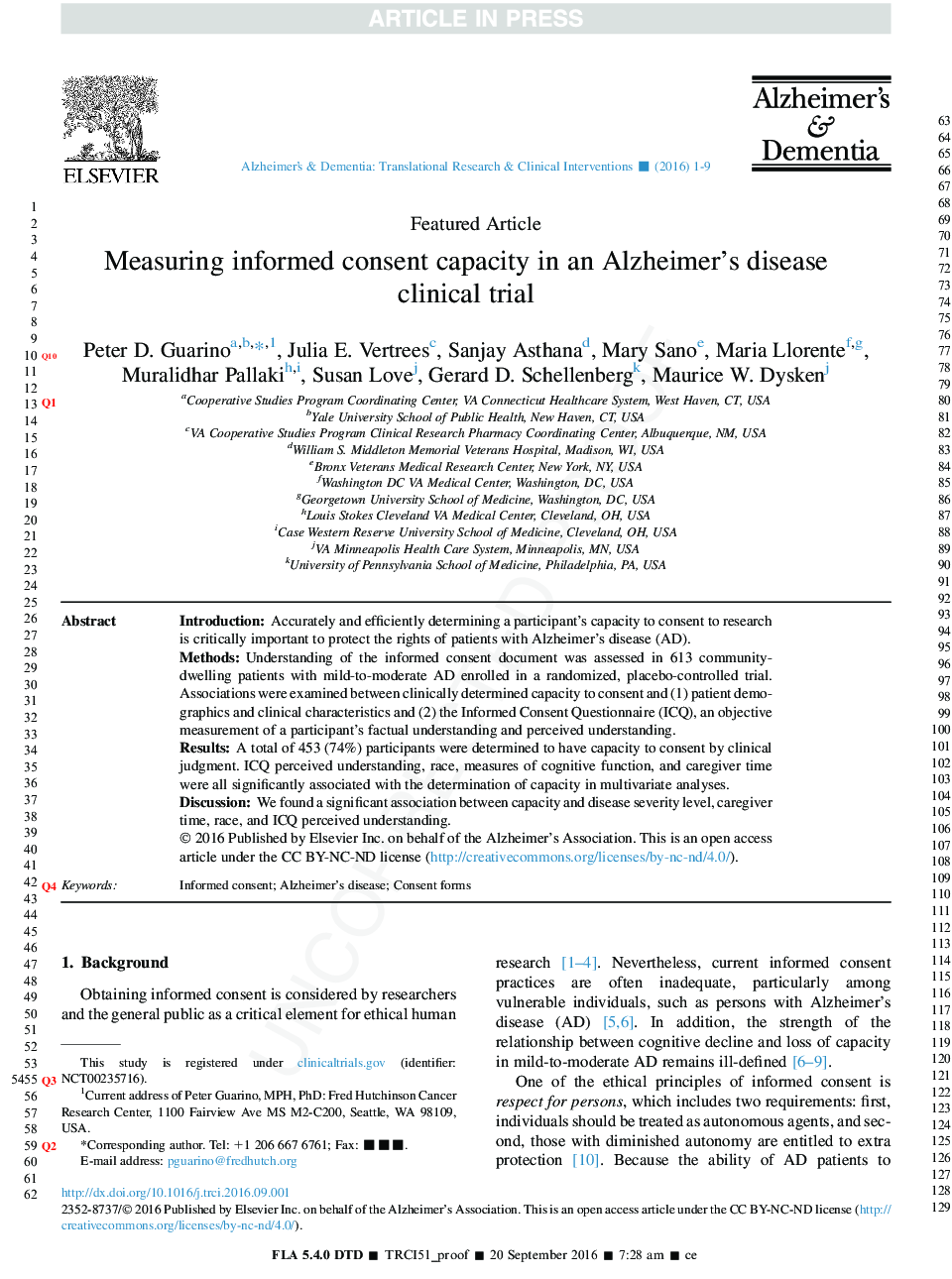 Measuring informed consent capacity in an Alzheimer's disease clinical trial