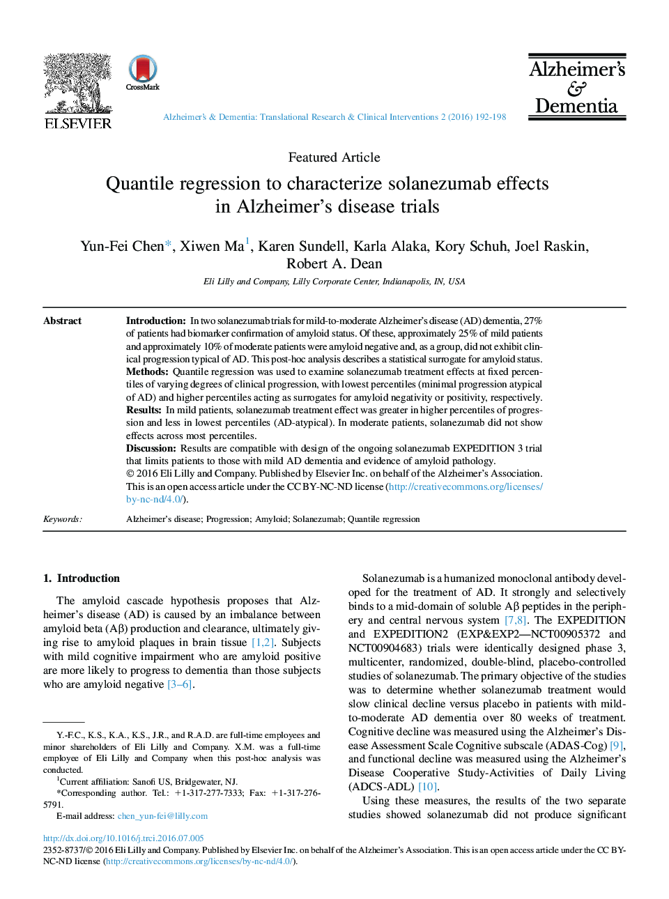 Quantile regression to characterize solanezumab effects in Alzheimer's disease trials