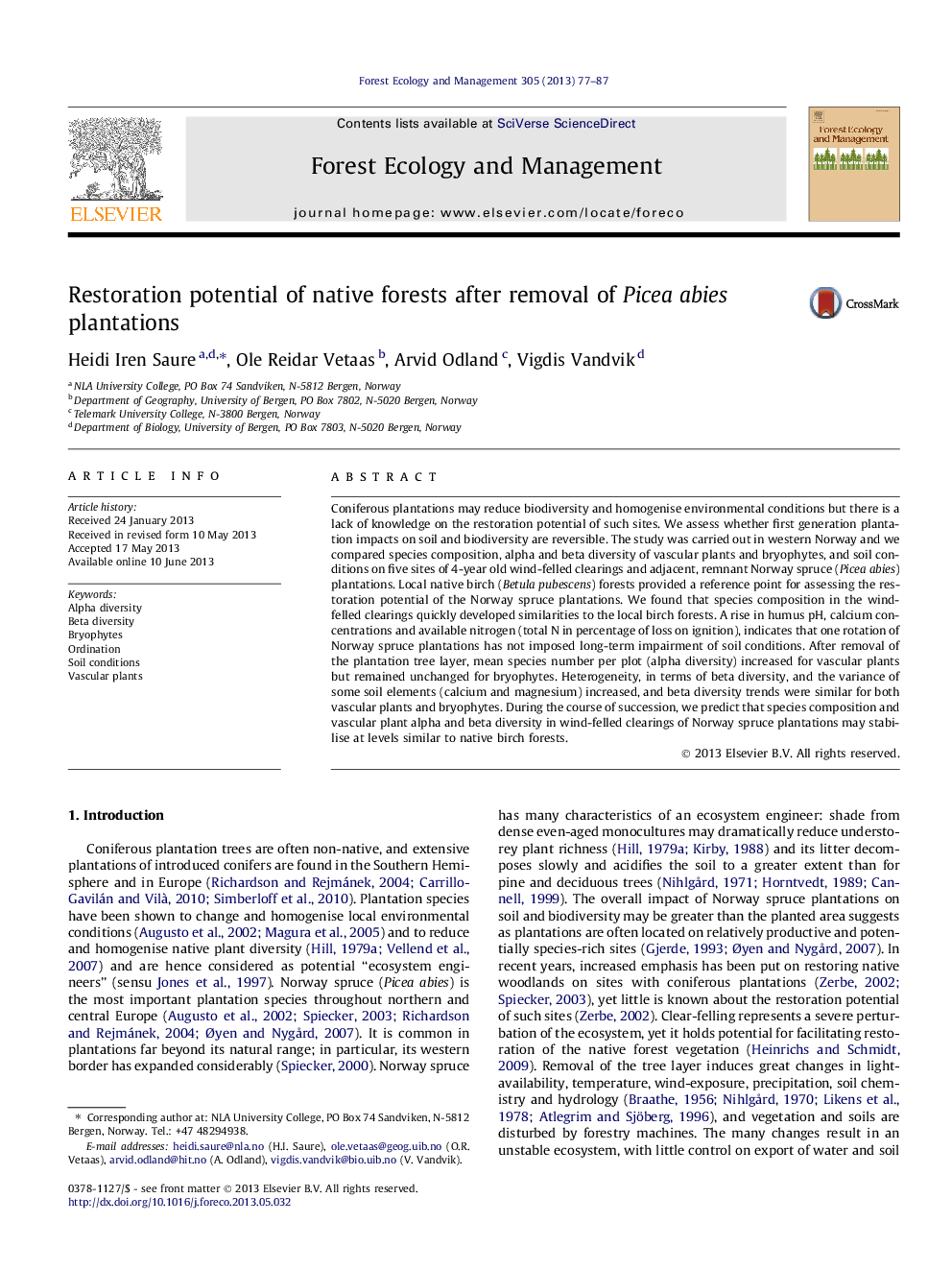 Restoration potential of native forests after removal of Picea abies plantations