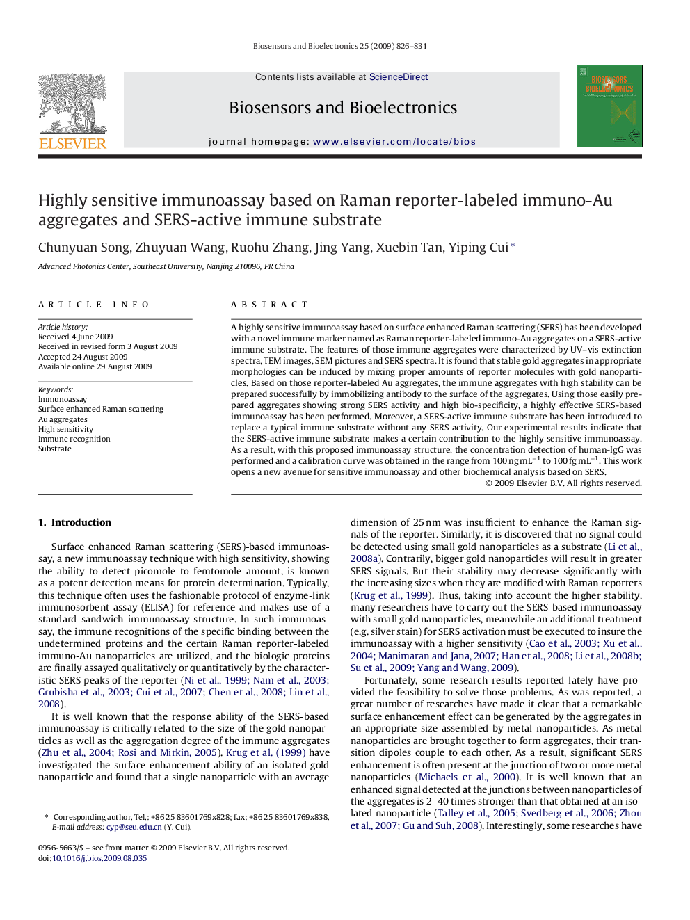 Highly sensitive immunoassay based on Raman reporter-labeled immuno-Au aggregates and SERS-active immune substrate