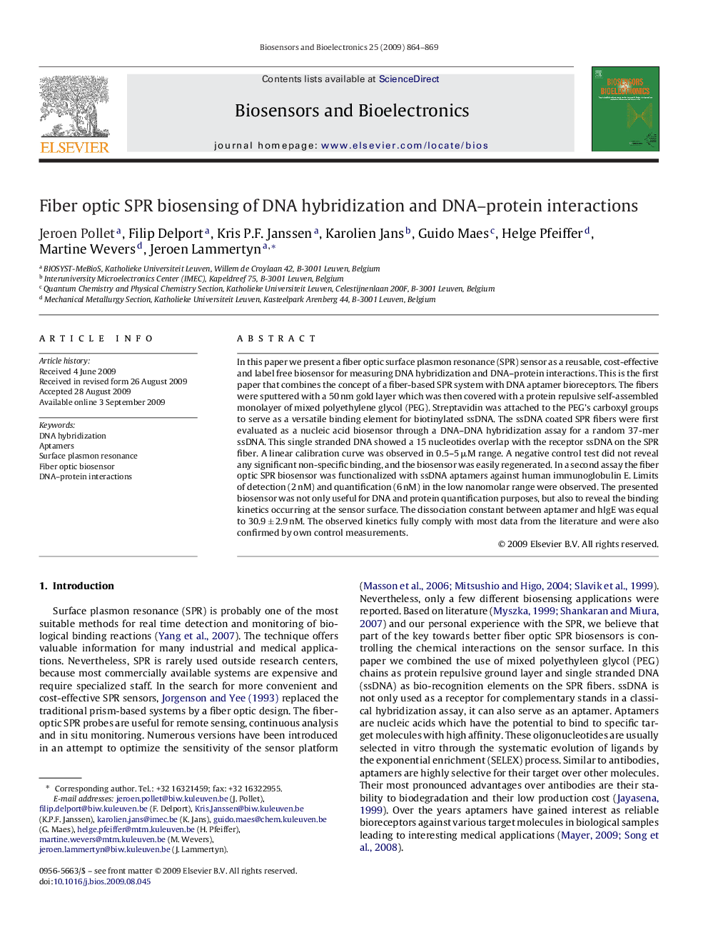 Fiber optic SPR biosensing of DNA hybridization and DNA–protein interactions