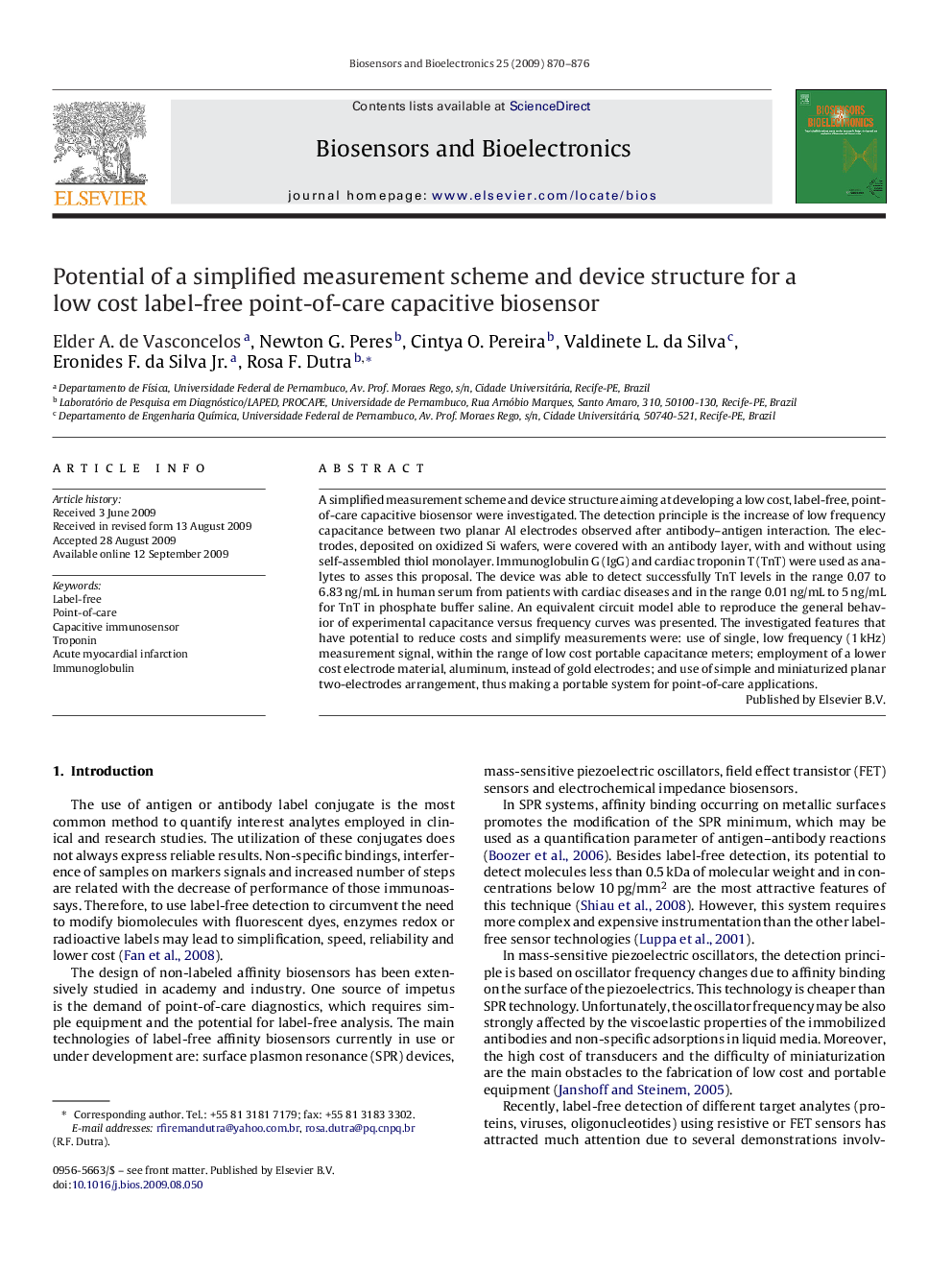 Potential of a simplified measurement scheme and device structure for a low cost label-free point-of-care capacitive biosensor