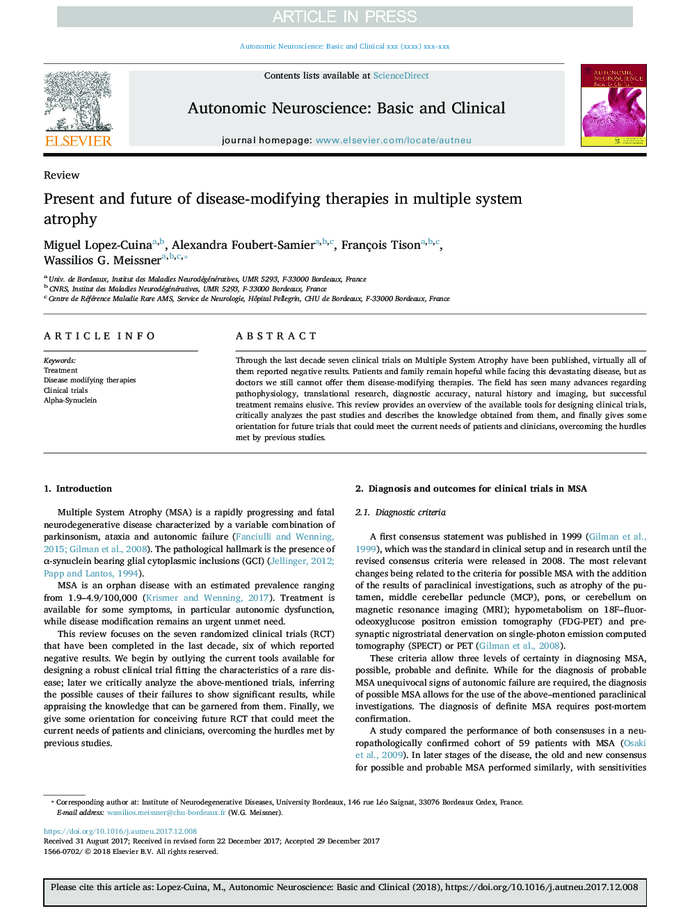 Present and future of disease-modifying therapies in multiple system atrophy