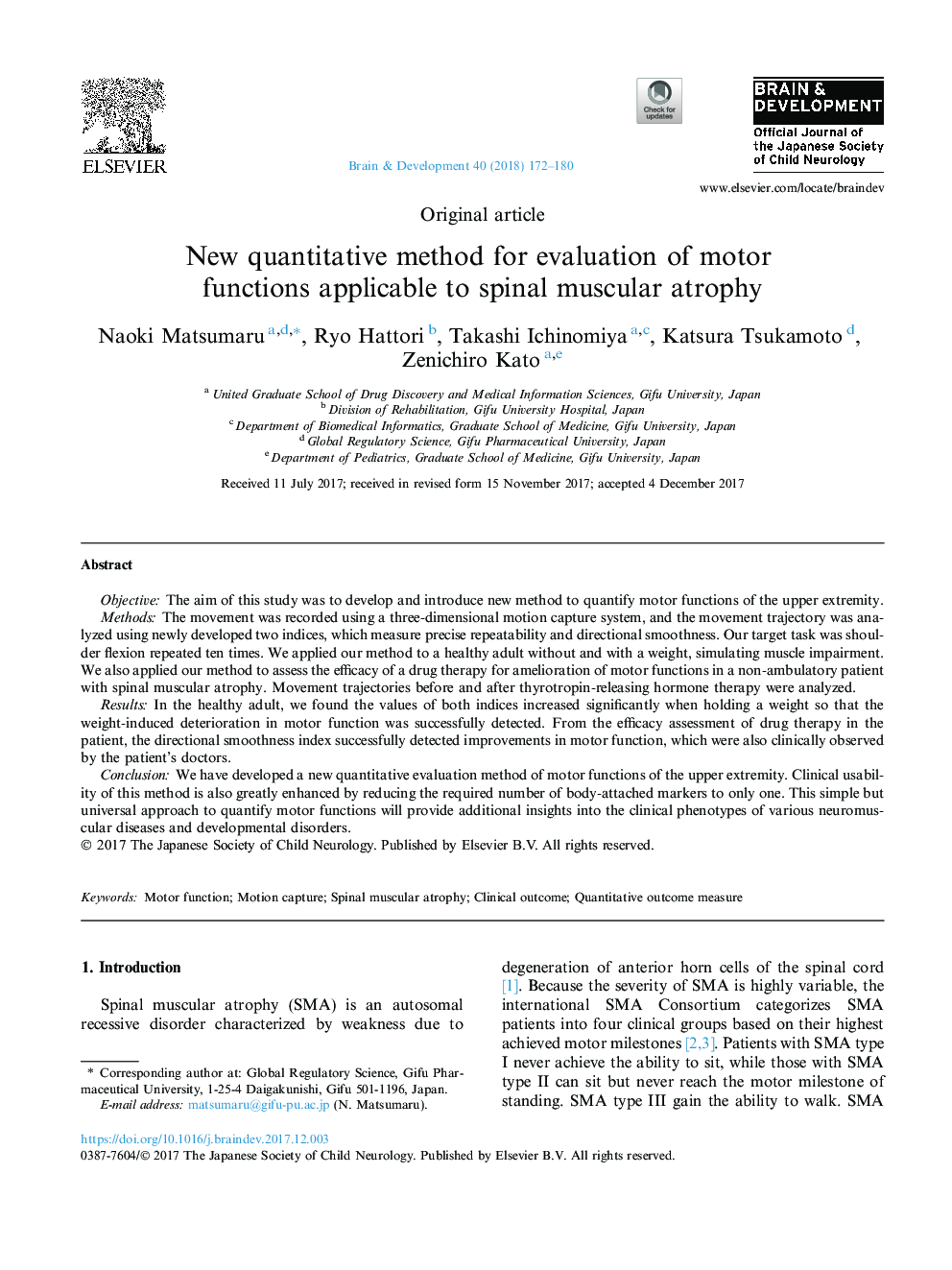 New quantitative method for evaluation of motor functions applicable to spinal muscular atrophy