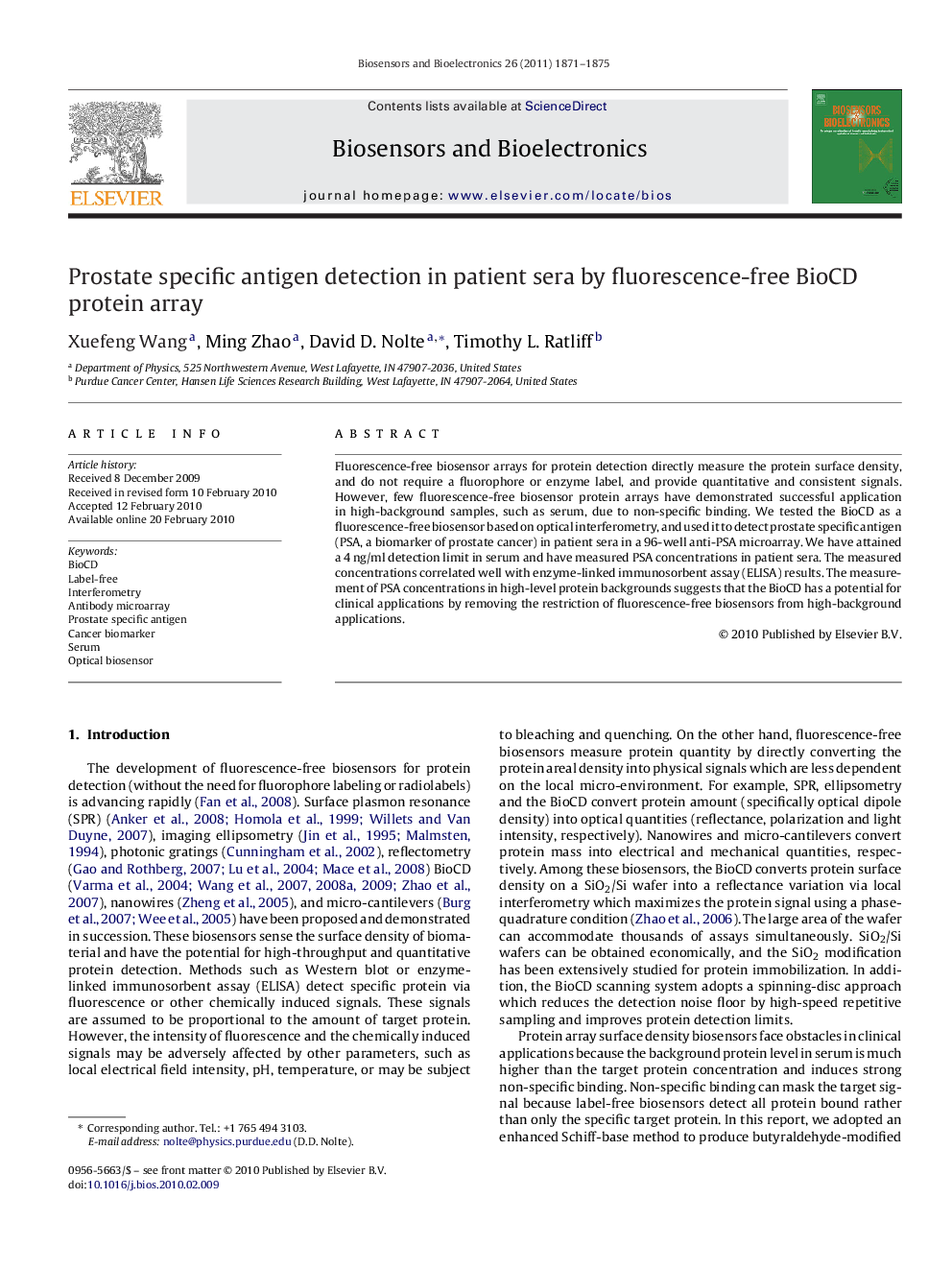 Prostate specific antigen detection in patient sera by fluorescence-free BioCD protein array