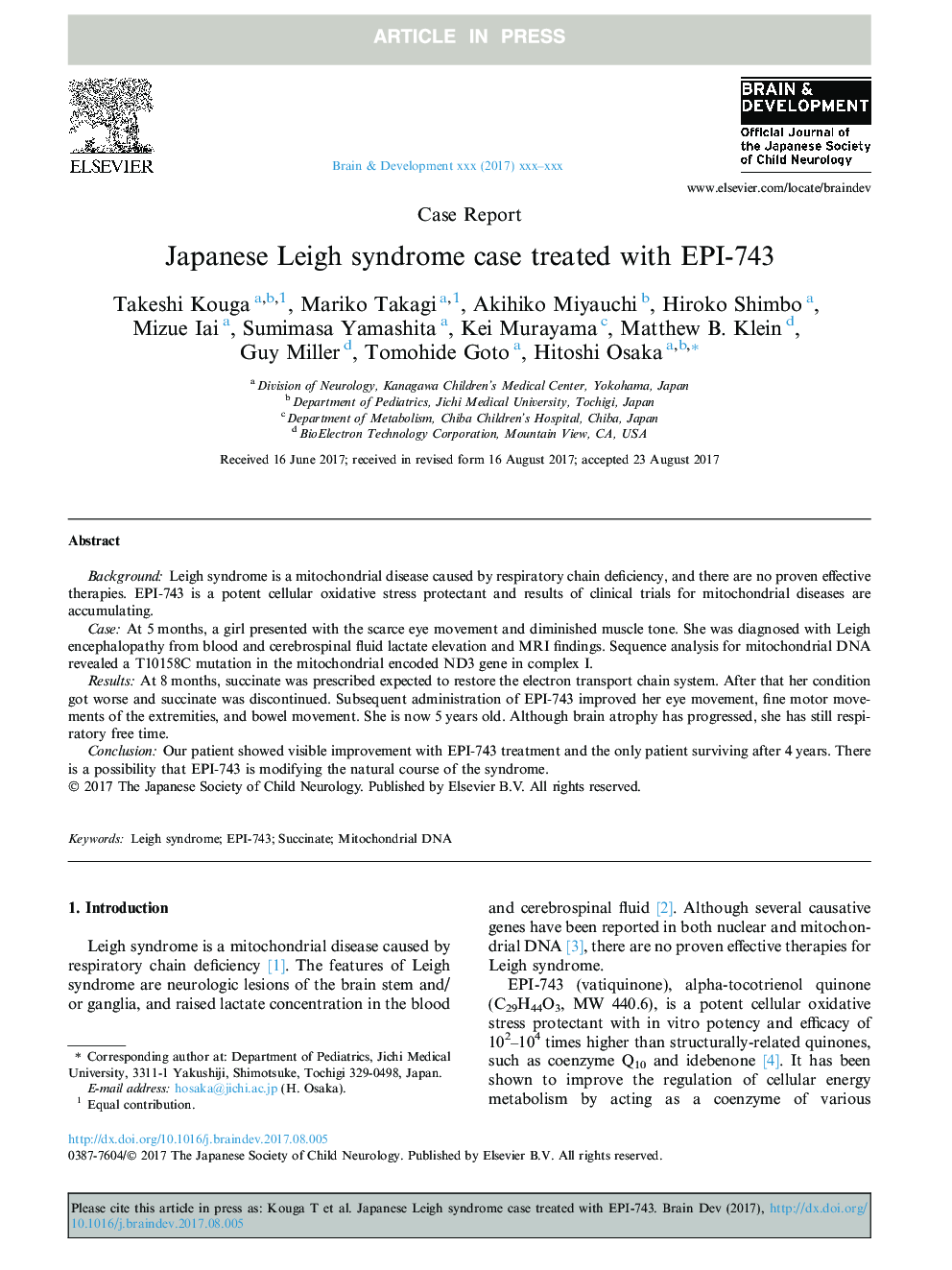 Japanese Leigh syndrome case treated with EPI-743